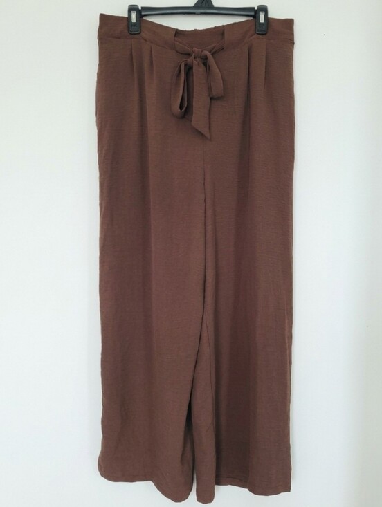 Pants - Brown Tie-Waist Wide-Leg Pants